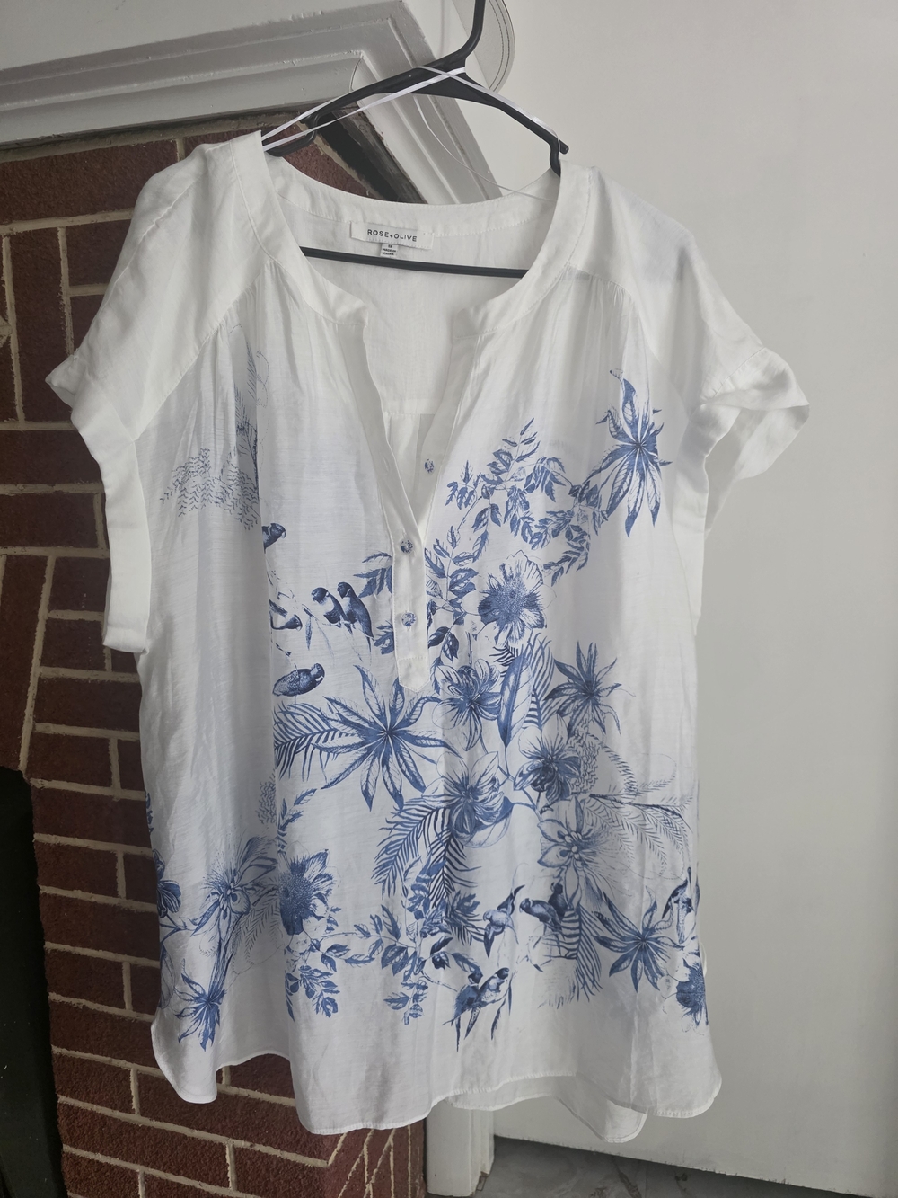 Rose & Olive White Tunic with Blue Floral & Bird Print